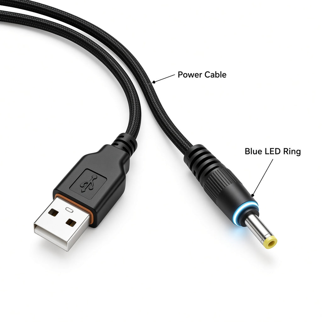 Black Braided USB-A to DC Power Cable with LED Indicator