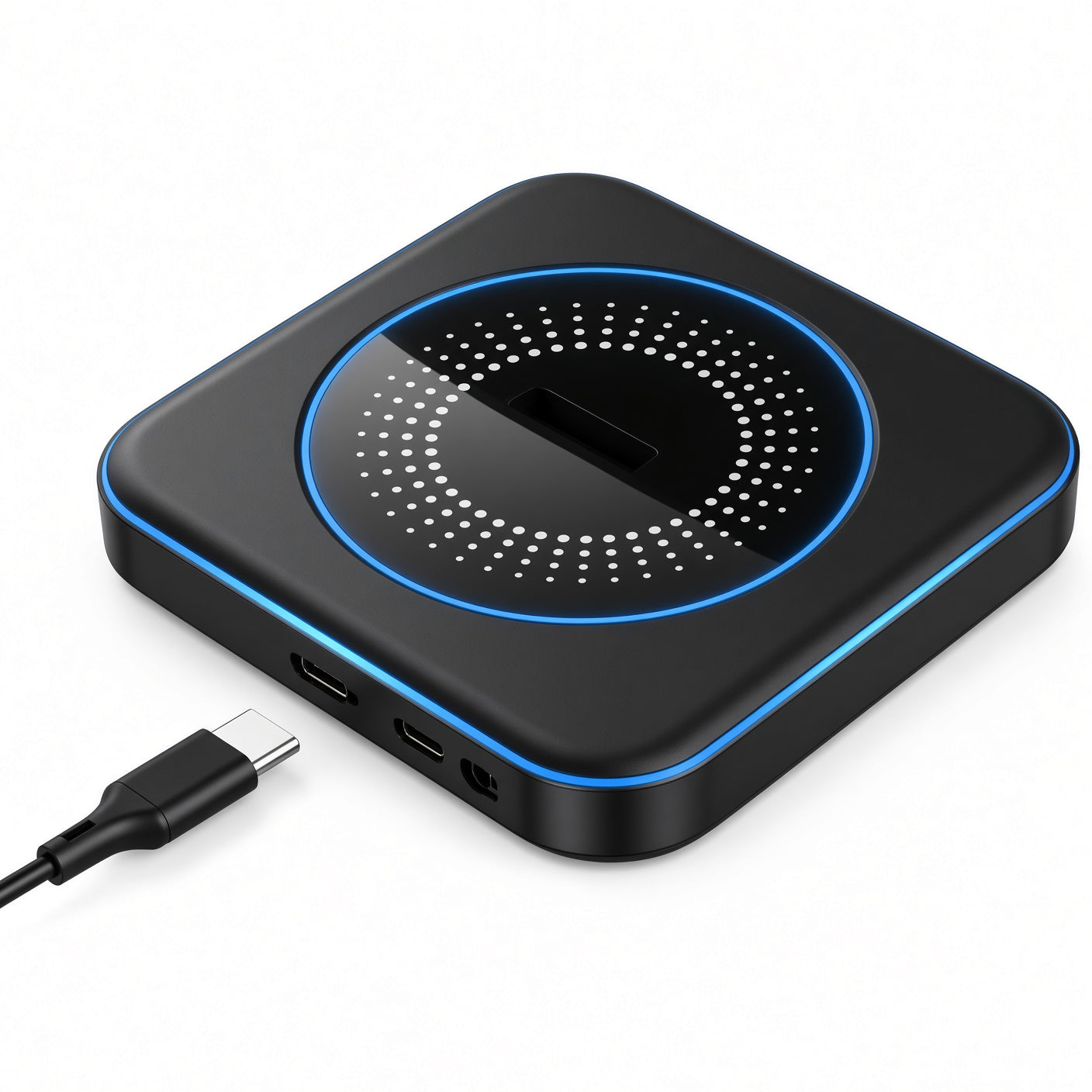 Black Wireless Charger with Blue LED Ring