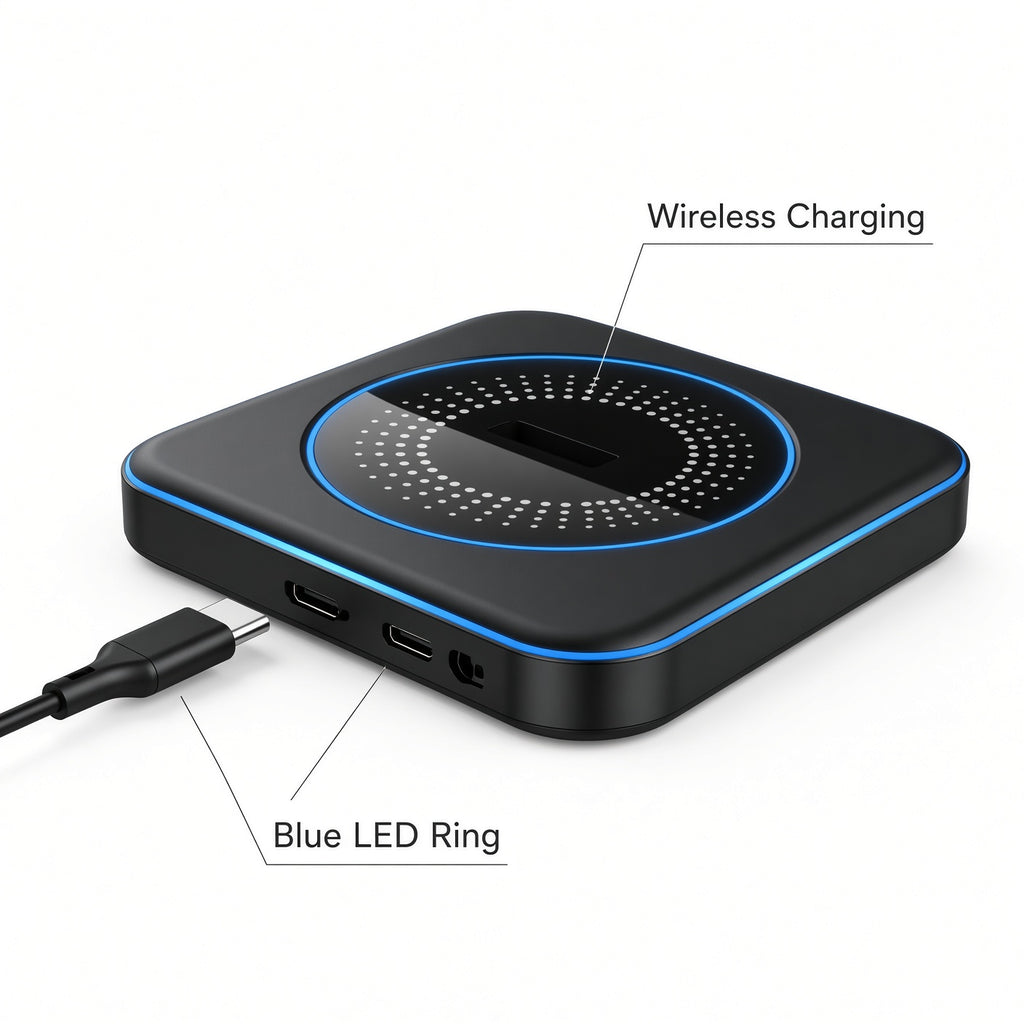 Black Wireless Charger with Blue LED Ring