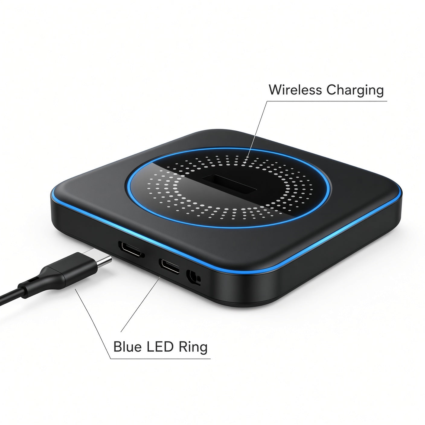 Black Wireless Charger with Blue LED Ring
