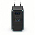 Black EU Multi-Port Charger with USB-A, USB-C and Cyan Accent