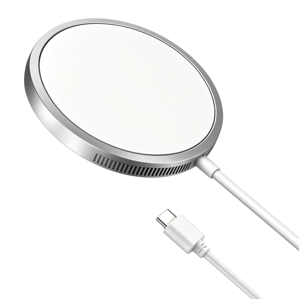Silver Magnetic Wireless Charger with USB-C Cable