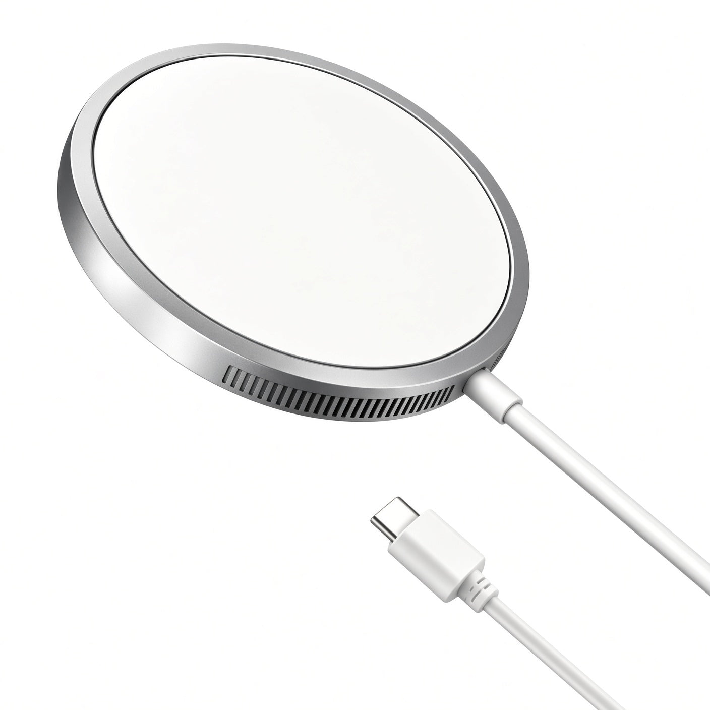 Silver Magnetic Wireless Charger with USB-C Cable