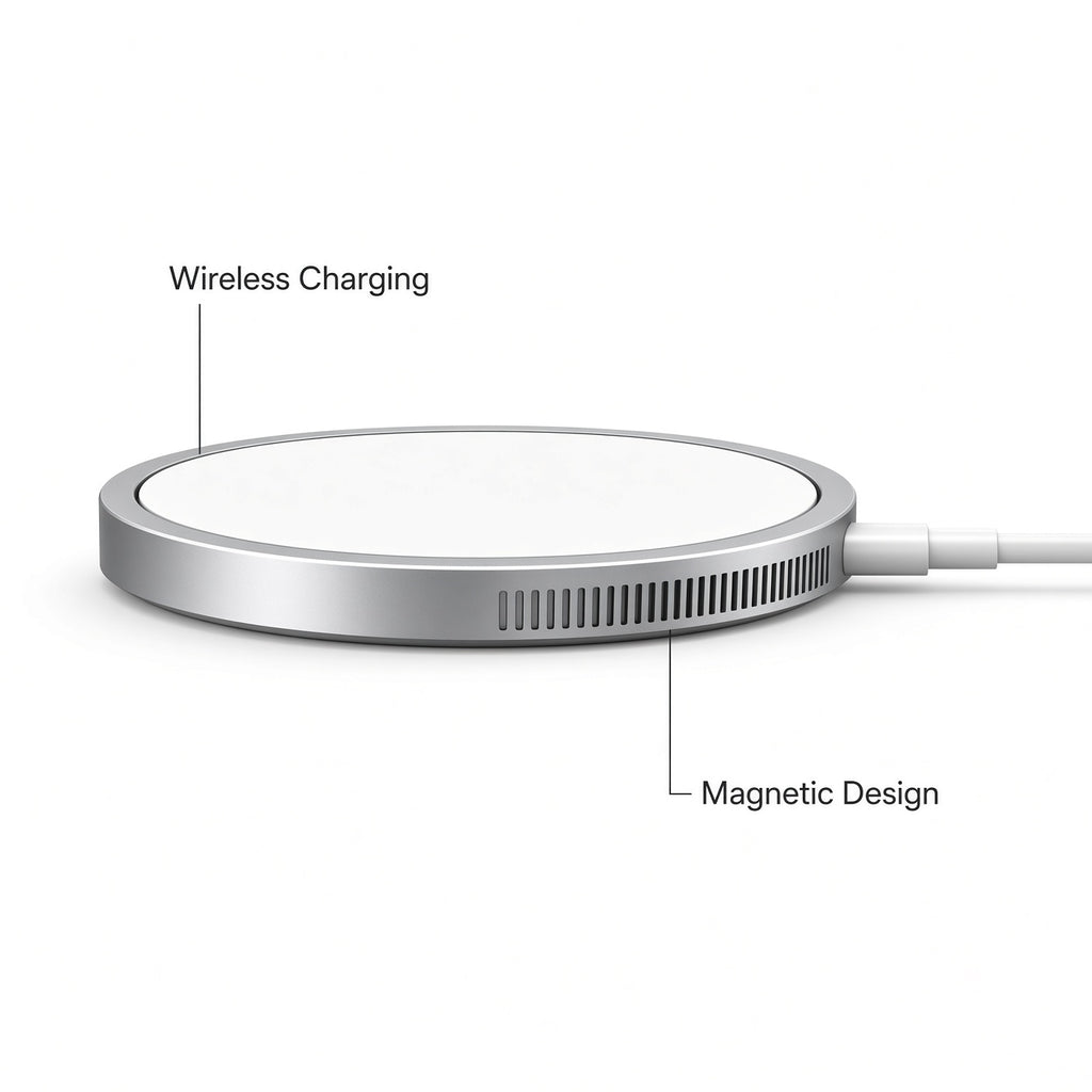 Silver Magnetic Wireless Charger with USB-C Cable