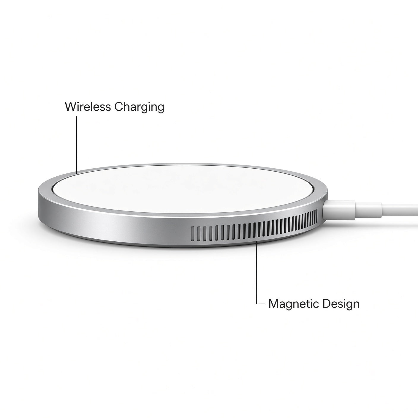 Silver Magnetic Wireless Charger with USB-C Cable