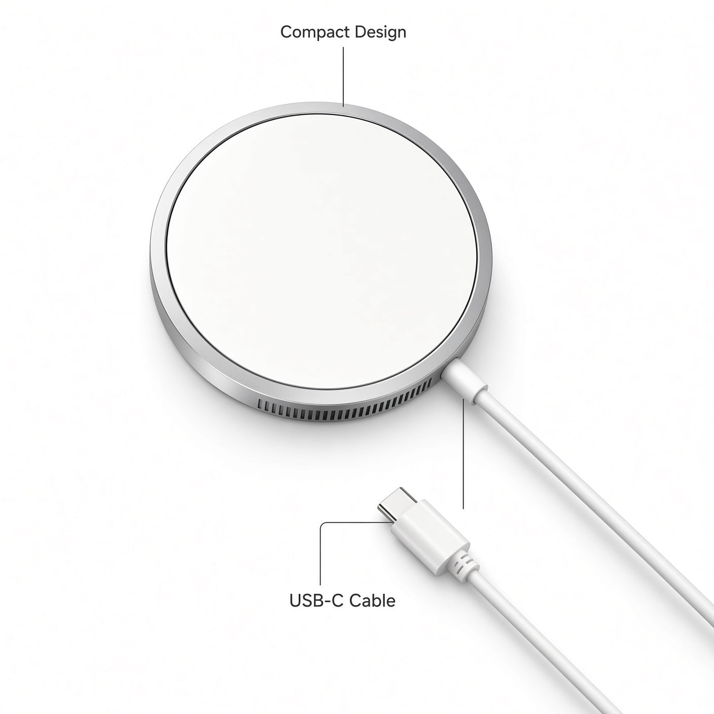 Silver Magnetic Wireless Charger with USB-C Cable