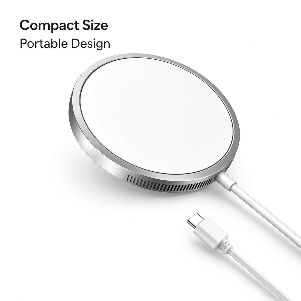 Silver Magnetic Wireless Charger with USB-C Cable