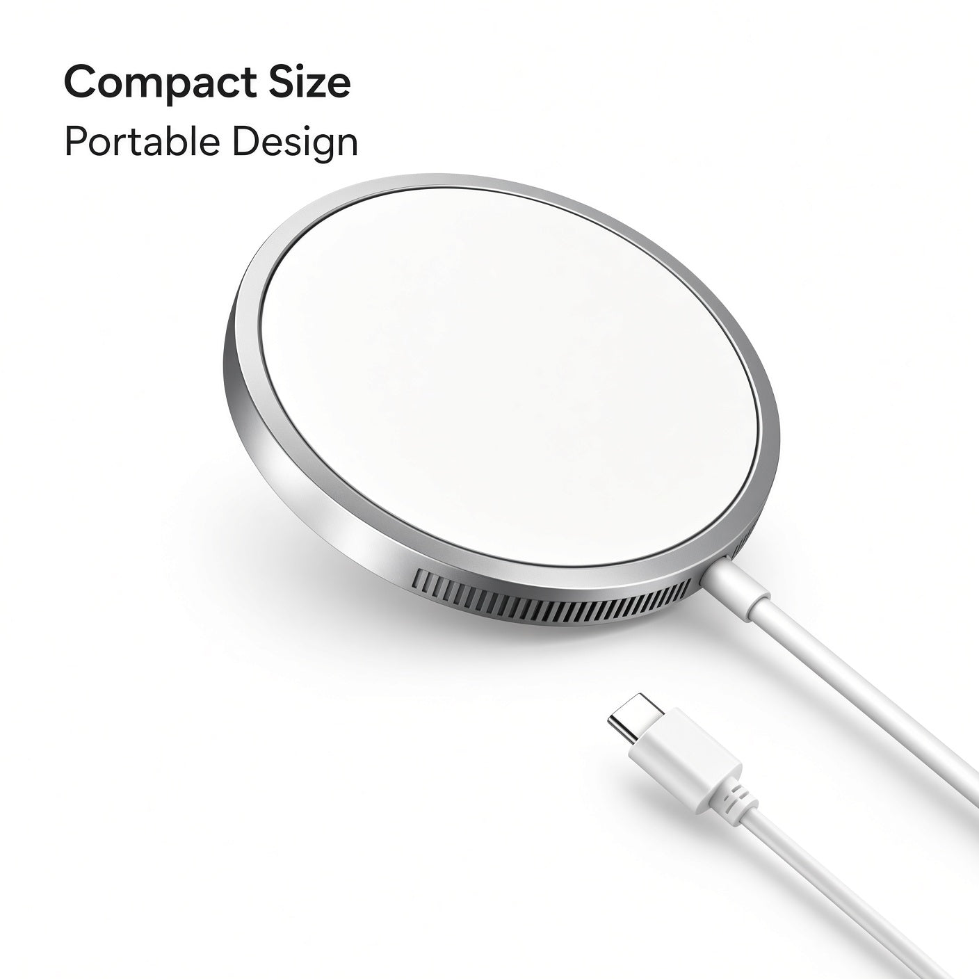 Silver Magnetic Wireless Charger with USB-C Cable