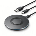 Black Round Wireless Charger with Dual Braided Cables