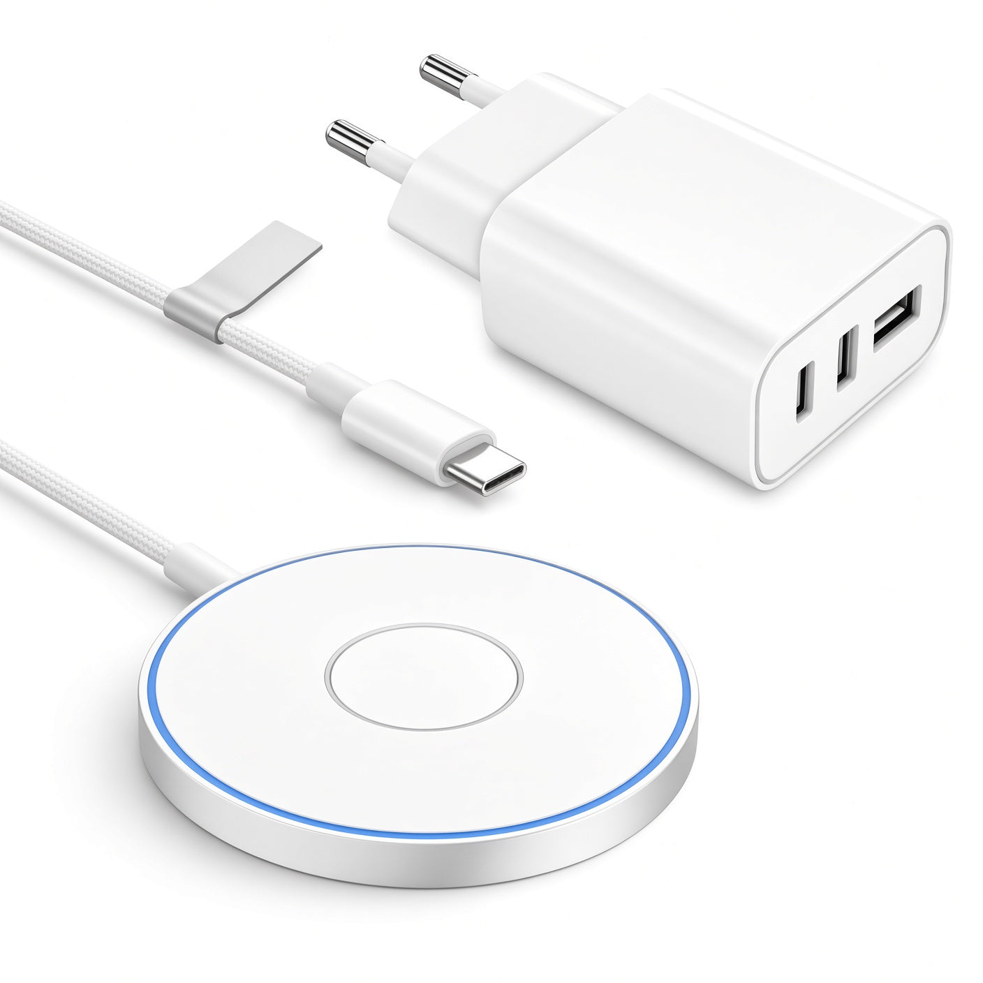 White Wireless Charging Kit with EU Dual-Port Charger