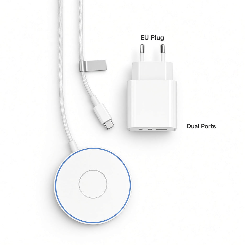 White Wireless Charging Kit with EU Dual-Port Charger