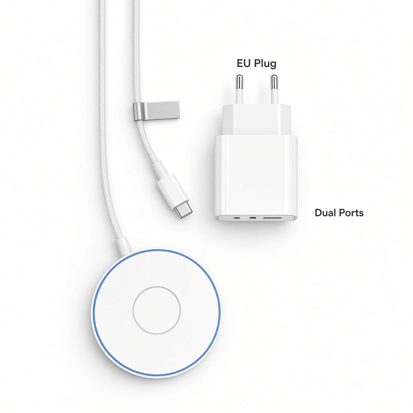 White Wireless Charging Kit with EU Dual-Port Charger
