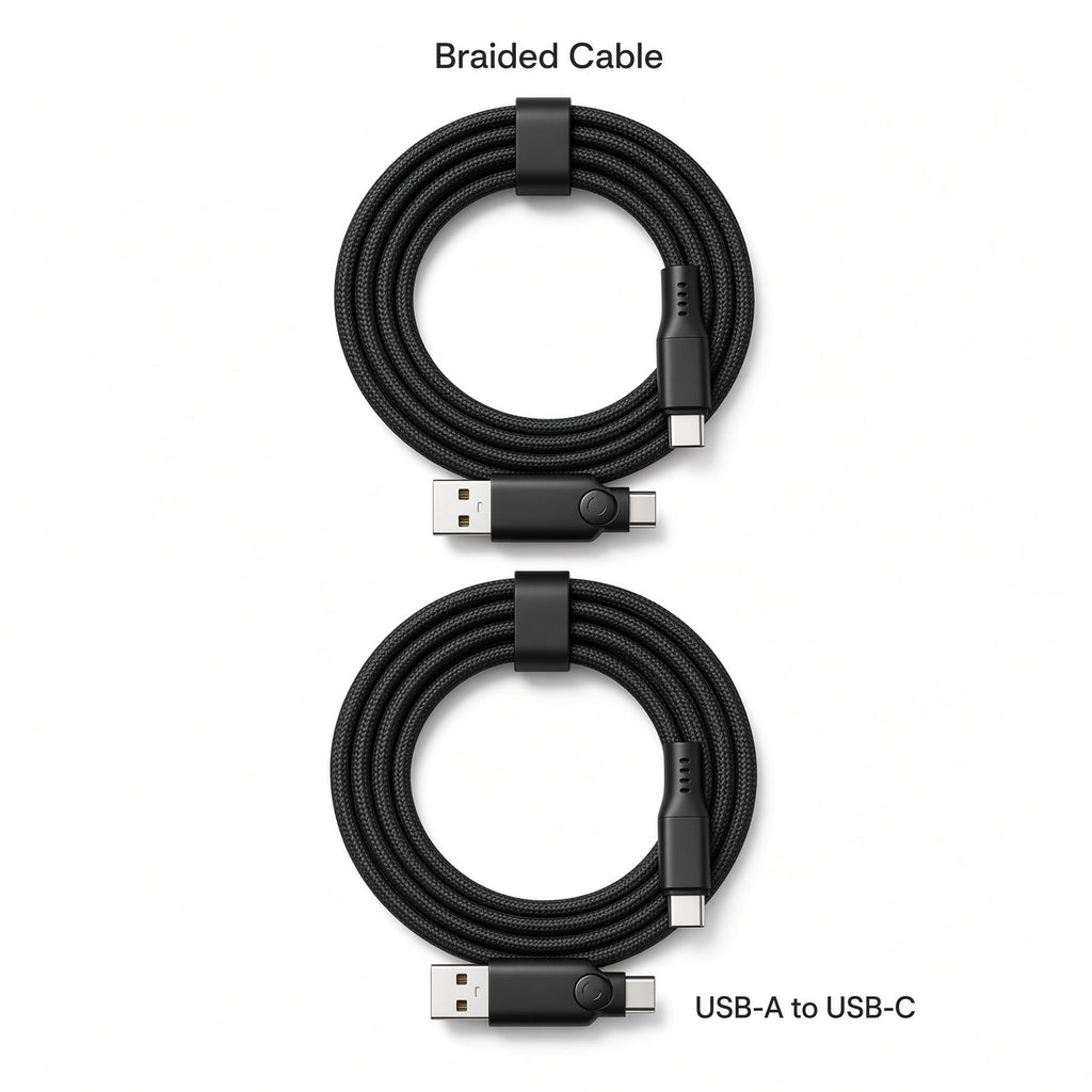 Black Braided USB-A to USB-C Cable 2-Pack with Dual-Head Organizer