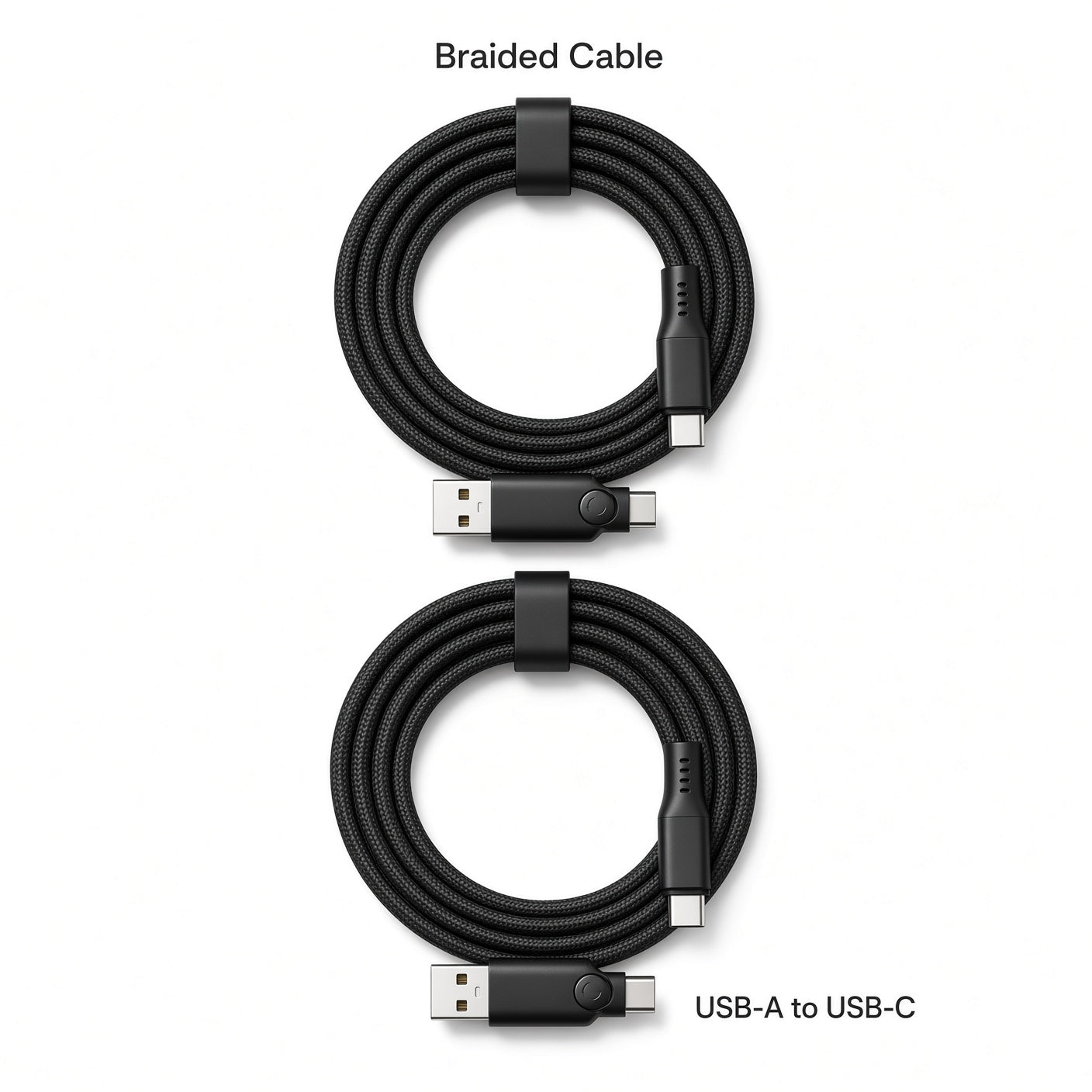 Black Braided USB-A to USB-C Cable 2-Pack with Dual-Head Organizer