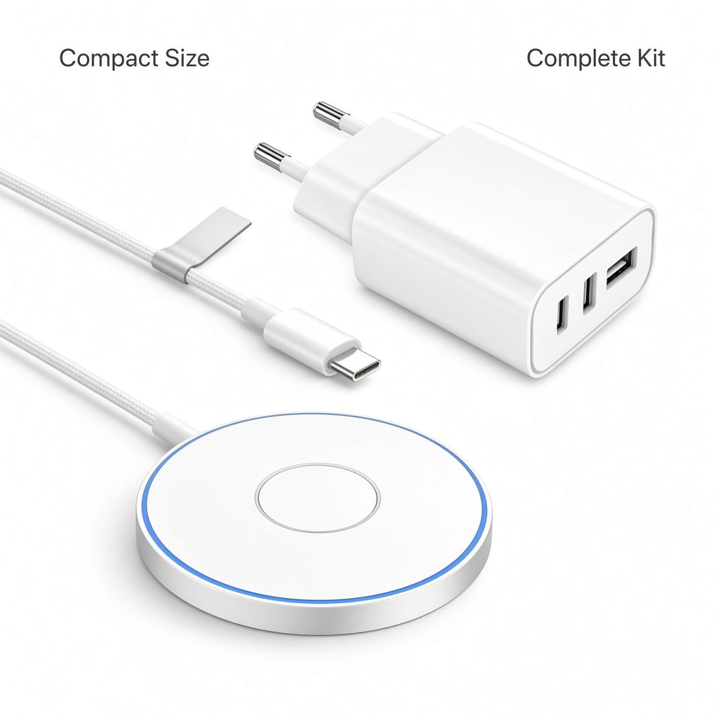 White Wireless Charging Kit with EU Dual-Port Charger