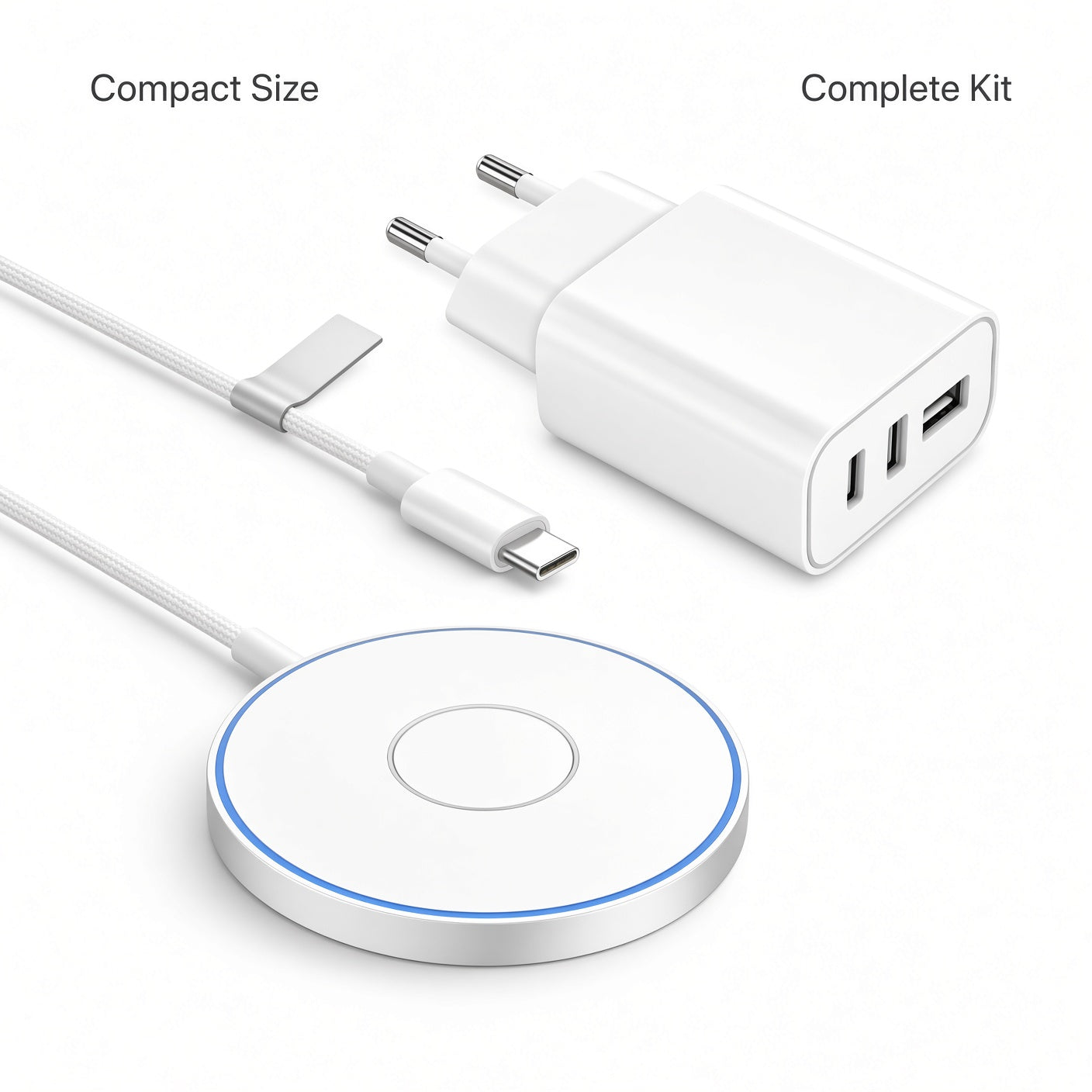 White Wireless Charging Kit with EU Dual-Port Charger