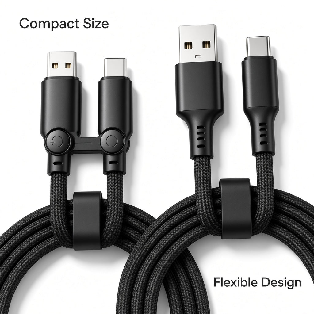 Black Braided USB-A to USB-C Cable 2-Pack with Dual-Head Organizer