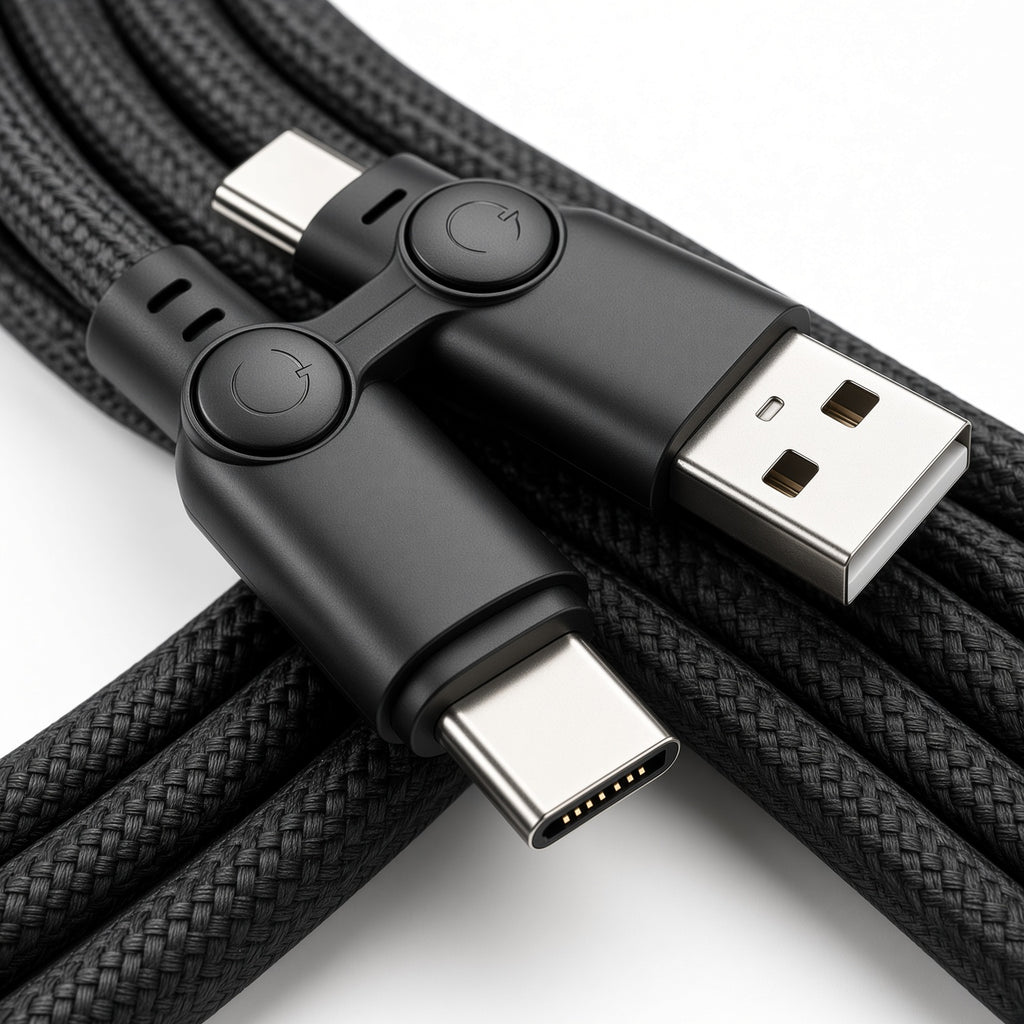 Black Braided USB-A to USB-C Cable 2-Pack with Dual-Head Organizer