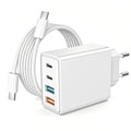 White EU Multi-Port Charger with Braided USB-C Cable
