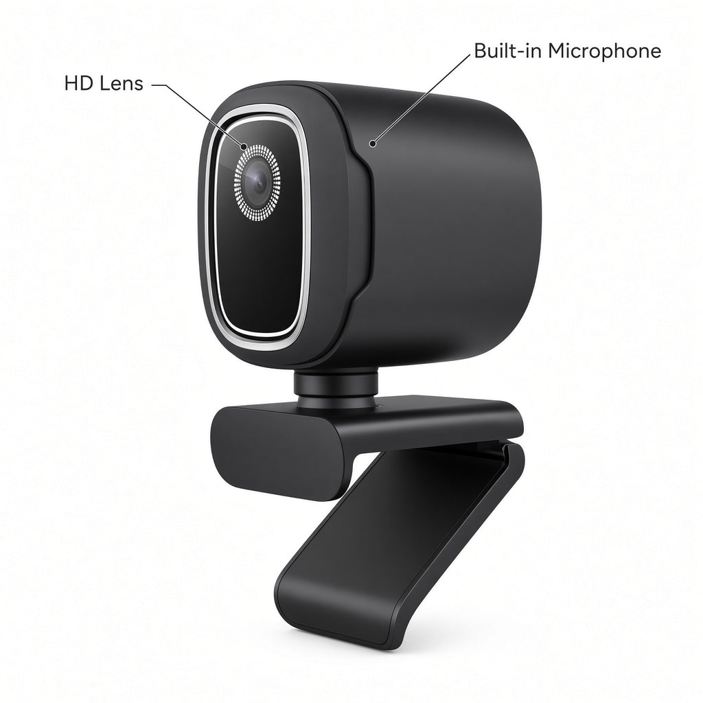 Black HD Webcam with Silver Ring and Adjustable Clip Stand
