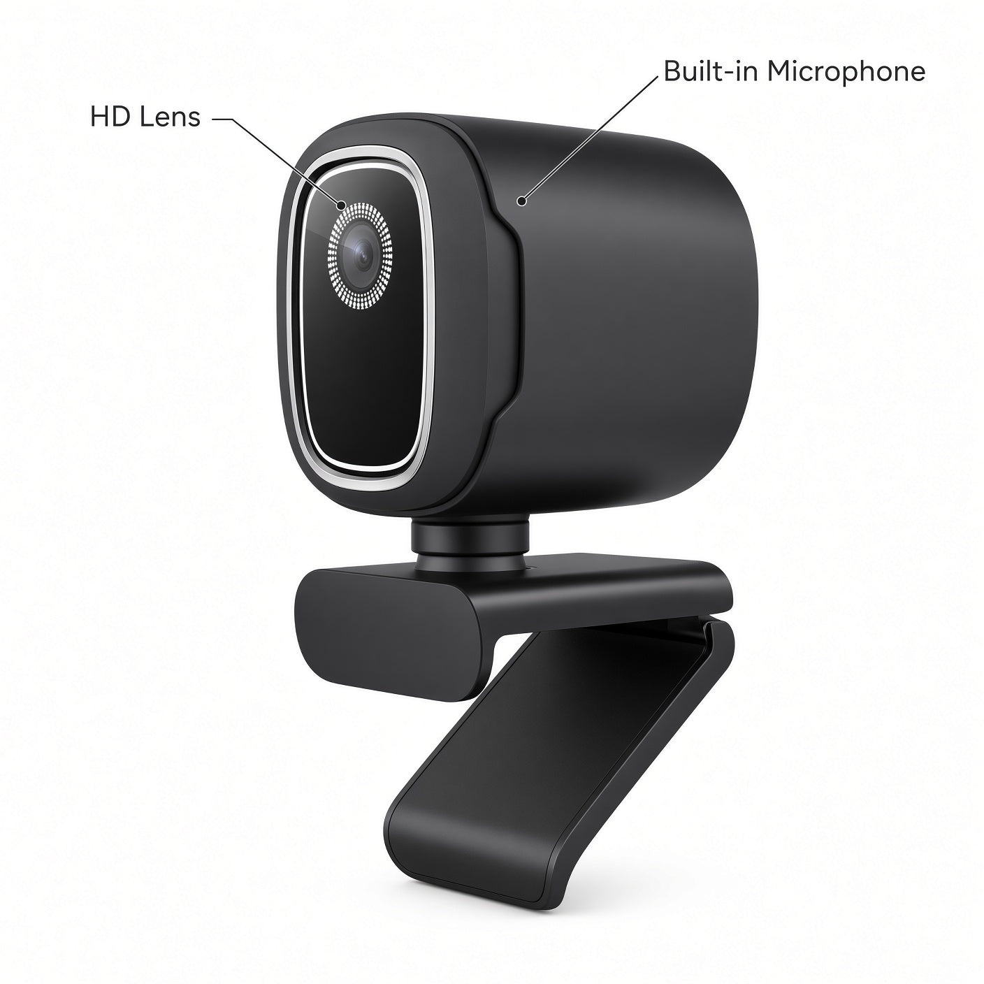 Black HD Webcam with Silver Ring and Adjustable Clip Stand