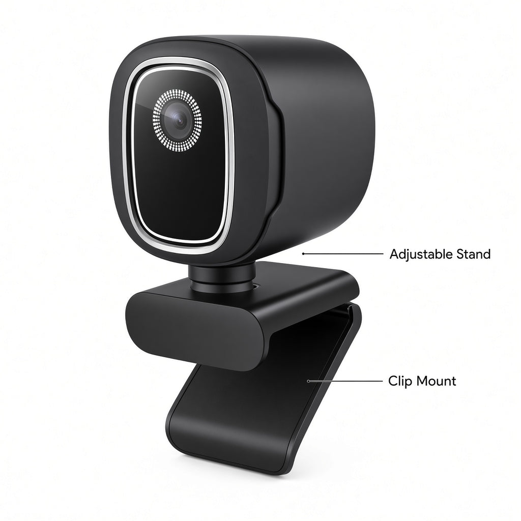 Black HD Webcam with Silver Ring and Adjustable Clip Stand