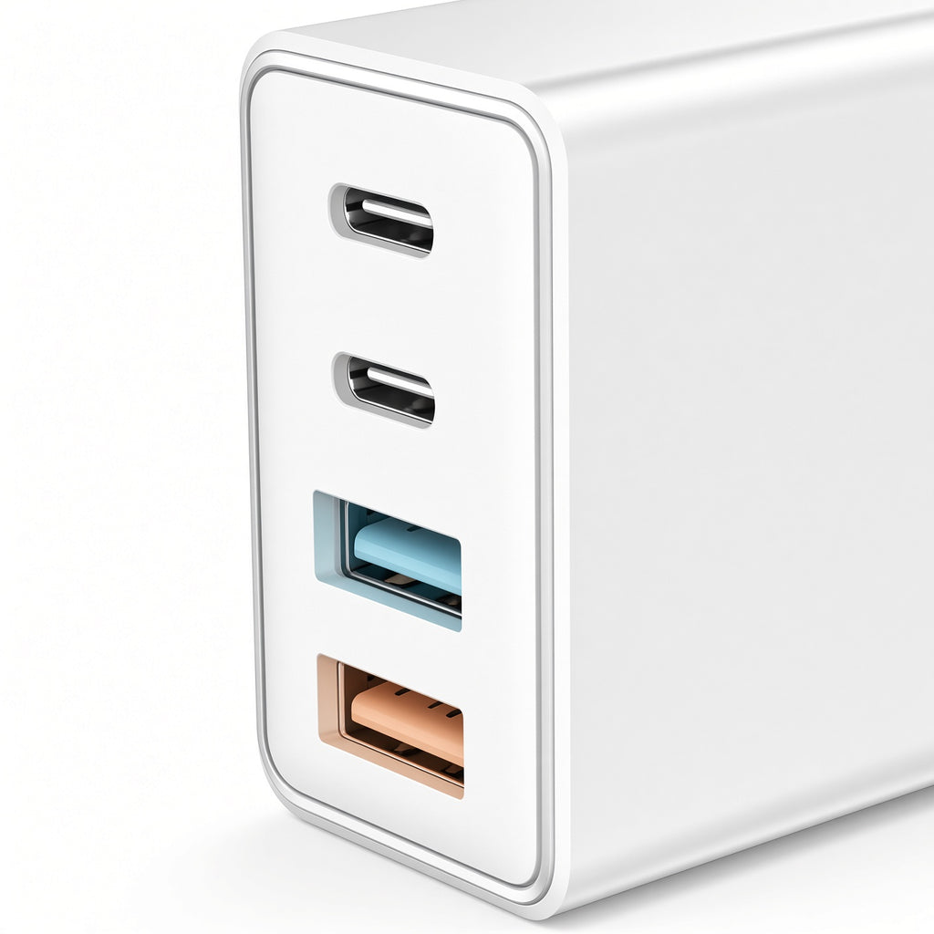 White EU Multi-Port Charger with Braided USB-C Cable